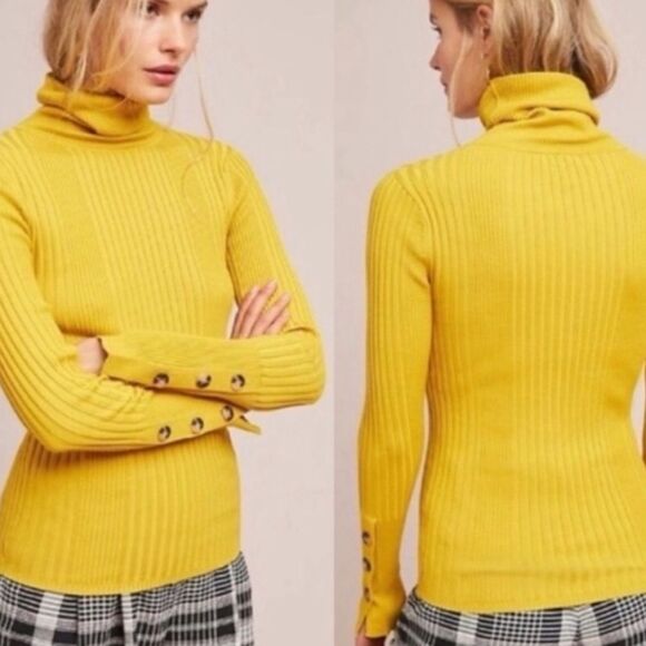 Moth by anthropologie Women's Red Fitted Turtle Neck Button Sweater Size Large - Picture 7 of 7